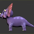 Cute Cartoon Dinosaur Toy With Purple Body Pink Frilled Crest White Horns And Blue Eyes