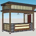 Traditional Chinese Style Reception Desk With Tile Roof Wooden Structure And Yellow Lattice Panels
