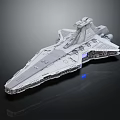 Detailed White Star Destroyer Model With Blue Lights And Futuristic Design