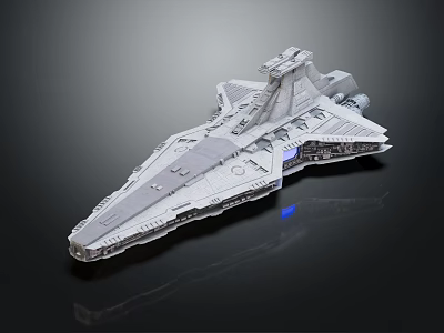 Detailed White Star Destroyer Model With Blue Lights And Futuristic Design 3d model