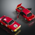 Red Race Car Models With Number 21 Open Hood And Doors Showcasing Interior