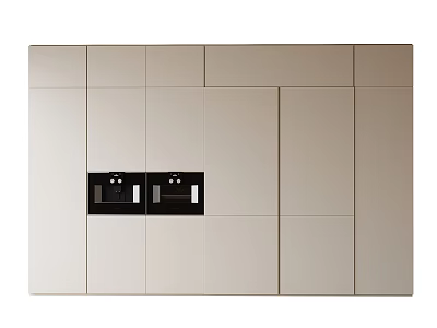Modern Sleek Sideboard Cabinet With Light Color Doors And Black Accent Panels In Living Space 3d model