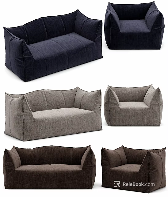 Modern Sofa Set with Dark Blue Gray Brown Colors Comfortable Modular Design 3d model 