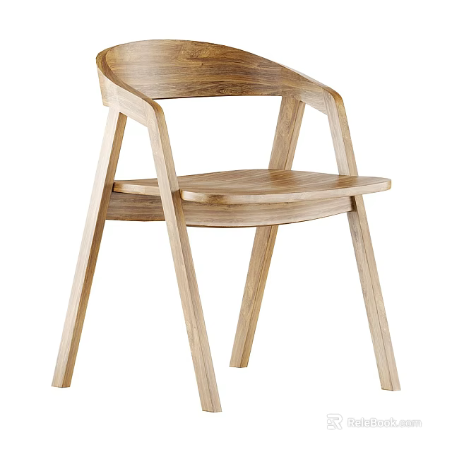 Wooden Leisure Chair with Modern Simple Design Armrests Curved Backrest and Natural Wood Texture 3d model 