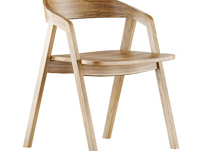 Wooden Leisure Chair with Modern Simple Design Armrests Curved Backrest and Natural Wood Texture 3d model