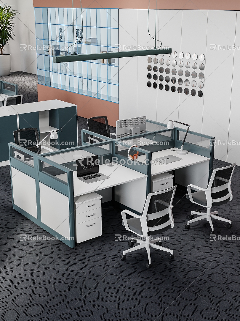 Modern Office Open Office Area Company Staff Office Area Office Desk and Chair Combination Station Card Holds Screen Staff Desk Office Chair Office Accessories Ornaments 3d model