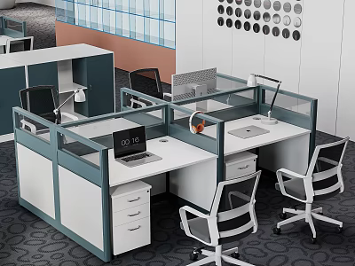 Modern Public Office Area With Office Cubicles Work Desks Desk Lamps And Ergonomic Chairs 3d model