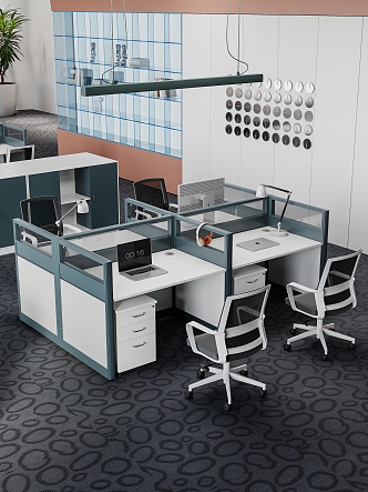 Modern Office Open Office Area Company Staff Office Area Office Desk and Chair Combination Station Card Holds Screen Staff Desk Office Chair Office Accessories Ornaments 3d model