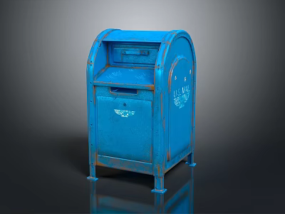 Vintage Blue Metal Mailbox With Rustic Finish And Mail Slot Design 3d model