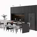 Modern Open Kitchen With Black Cabinets Island Dining Table And Chairs 3d model