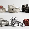 Modern Stylish Bean Bag Chairs With Multiple Pattern Designs And Color Variations 3d model
