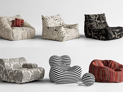 Modern Stylish Bean Bag Chairs With Multiple Pattern Designs And Color Variations 3d model