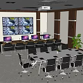 Modern Security Control Room Interior With Multiple Monitoring Screens Workstations And Conference Table