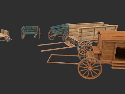 Collection of Vintage Wooden Carriages With Various Classic Wagon Styles 3d model