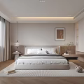 Modern Minimalist Bedroom Interior With Platform Bed Wall Art And Area Rug