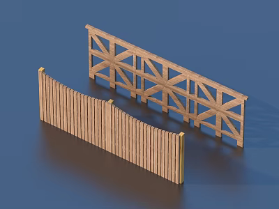 Wooden Garden Fences With Arched Slat And Cross Patterned Frame Designs For Outdoor Decoration 3d model
