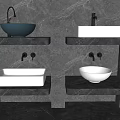 Stylish Various Design Washbasins With Blue White Colors Bowl Rectangular Shapes On Grey Illuminated Shelves