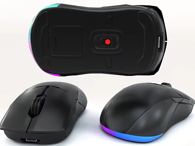 Ergonomic Black Wireless Computer Mouse With RGB Lighting And USB Connectivity 3d model