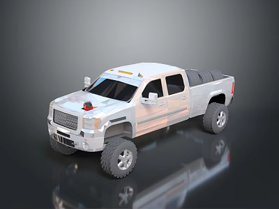 White Pickup Truck With Double Cab Off Road Tires And Roof Lights 3d model