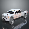 White Pickup Truck With Double Cab Off Road Tires And Roof Lights