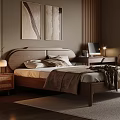 Modern Wooden Bedroom Interior With Double Bed Nightstand And Wall Artwork