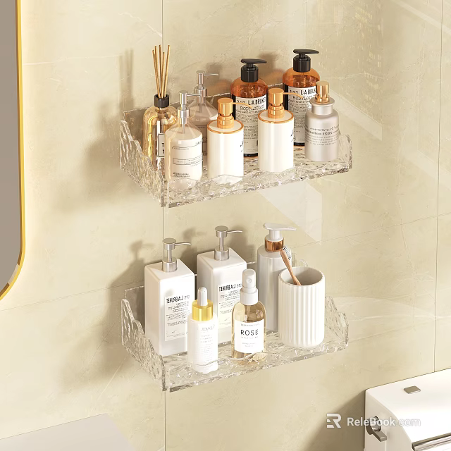 Clear Wall Mounted Bathroom Accessories Shelves Organizer With Toiletries Storage 3d model 