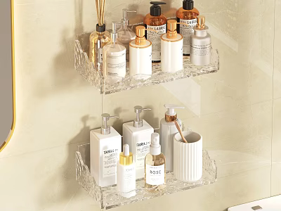 Clear Wall Mounted Bathroom Accessories Shelves Organizer With Toiletries Storage 3d model