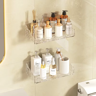 Clear Wall Mounted Bathroom Accessories Shelves Organizer With Toiletries Storage 3d model