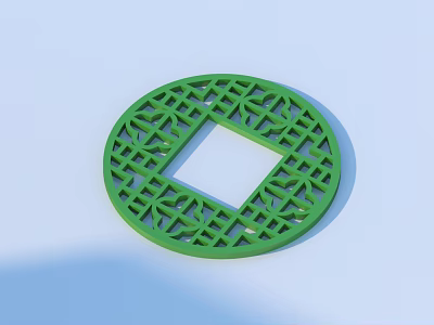 Green Circular Daily Use Item With Square Cutout And Geometric Patterns 3d model