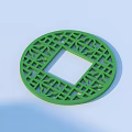 Green Circular Daily Use Item With Square Cutout And Geometric Patterns