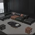 Elegant Modern Leather Sofa and Coffee Table Set With Marble Top Cushions and Ottoman