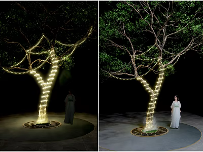Outdoor String Lights Wrapped Around Tree For Nighttime Garden Decoration 3d model