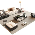 Modern Sectional Sofa and Coffee Table Set Design With Ottoman Rug Pillows and Floor Lamp