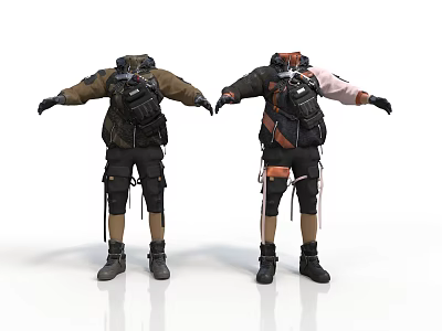 Two Men In Tactical Gear With Backpacks And Utility Equipment Setup 3d model