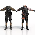 Two Men In Tactical Gear With Backpacks And Utility Equipment Setup