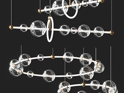 Modern Glass Globe Chandelier With Metal Rings And Hanging Design Elements 3d model