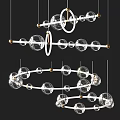 Modern Glass Globe Chandelier With Metal Rings And Hanging Design Elements