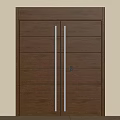 Dark Brown Wooden Double Door With Metal Handles And Lock For Home Interior