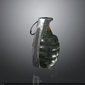 Green Military Hand Grenade With Textured Surface Metal Handle Pull Ring Yellow Red Stripe