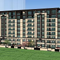 Modern High Rise Residential Building Exterior With Balconies And Pedestrians On Walkway