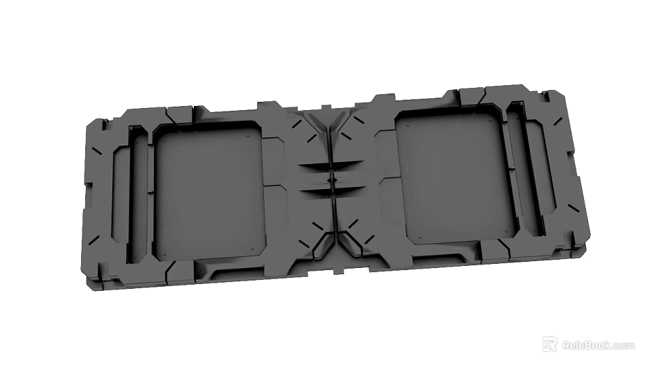 Industrial Grey Rectangular Device Component With Dual Panels Grooves And Connections 3d model 