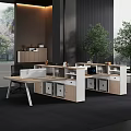 Modern Office Desk With Open Layout Multiple Workstations White And Light Wood Finish