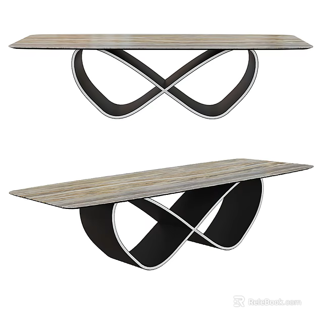 Modern Dining Table With Crossed Black Metal Legs And Wooden Tabletop 3d model 