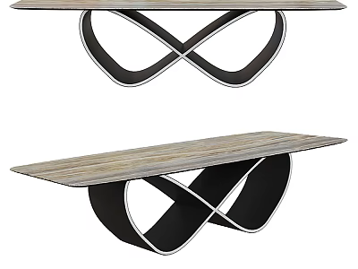 Modern Dining Table With Crossed Black Metal Legs And Wooden Tabletop 3d model