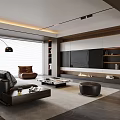 Modern Italian-style Living Room Without Main Lights Living Room Sofa Coffee Table Combination TV Background Wall Leather Sofa Multi-person Sofa Single-person Sofa Floor Lamp 3d model