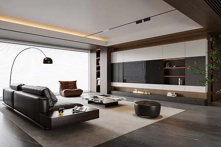 Modern Italian-style Living Room Without Main Lights Living Room Sofa Coffee Table Combination TV Background Wall Leather Sofa Multi-person Sofa Single-person Sofa Floor Lamp 3d model