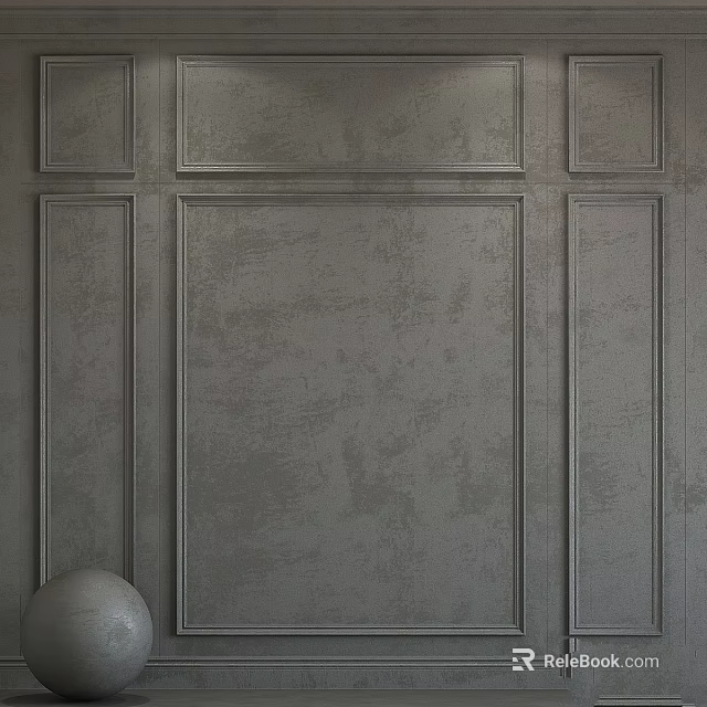 Gray Textured Wall Paneling With Wainscoting Design And Decorative Sphere 3d model