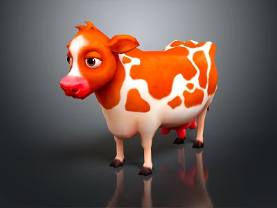 Cute Cartoon Cow Character With Orange White Spots And Playful Design 3d model