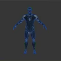 Black Armored Humanoid Character 3D Render With Horned Head And Mechanical Armor