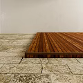 Dark Long Strip Wooden Flooring With Smooth Texture Transition To Stone Floor And White Wall